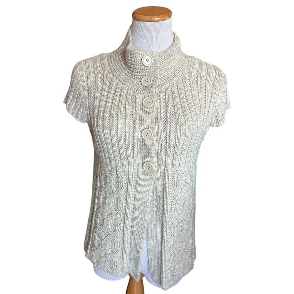 Womens It is Our Time Mock Neck Chunky Button Cable Knit Oatmeal Sweater - Sz XL